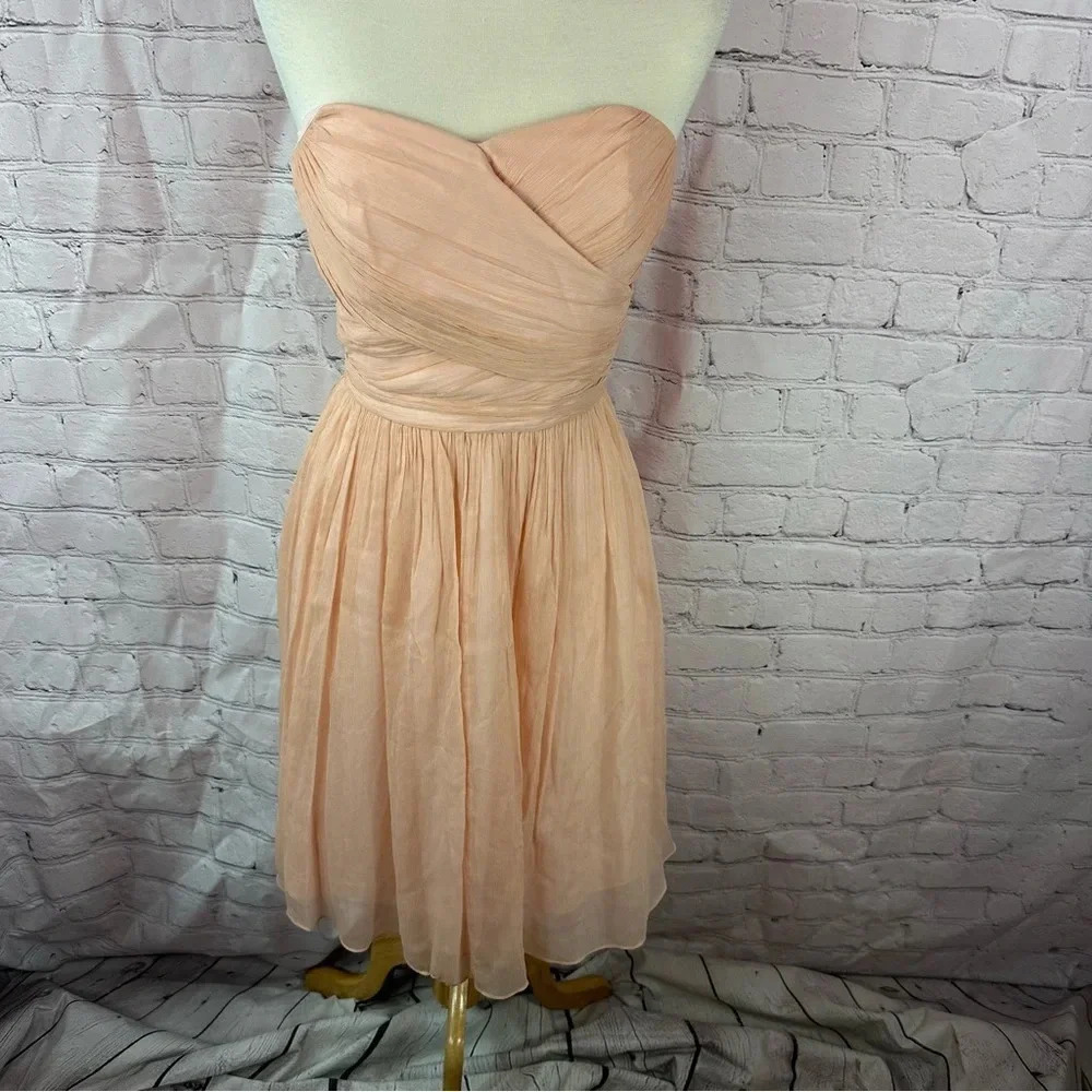 J. crew formal cocktail strapless dress sz 4 tall layered peach sheer layer